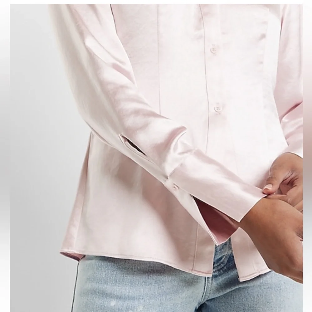 NWT Satin Split Front Slim Portofino Shirt - Picture 4 of 6